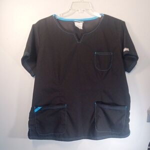 Butter Soft By UA Black Scrub Top with Blue Accents Size XL